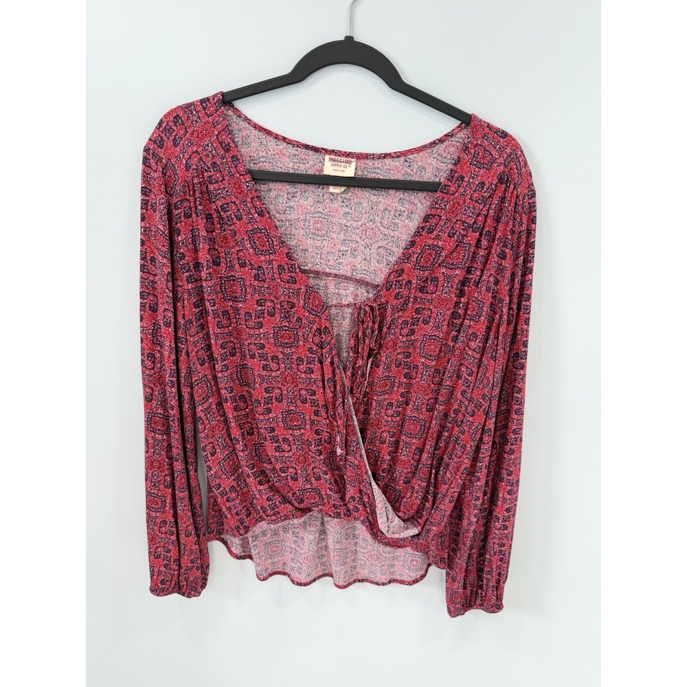 Mossimo Supply Co Boho Faux Wrap Geometric V-Neck Long Sleeve Top Large